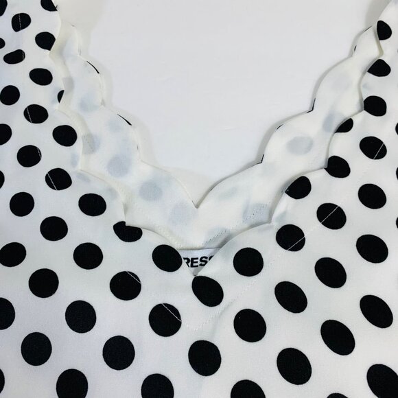 Express Womens Polka Dot Scalloped V Neck Blouse Size XL V Back Cap Sleeve Top - Picture 4 of 13